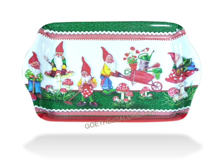 Serviertablett Melamin Tablett im 4-er Set "Gärtner-Zwerge" Tablett, Serviertablett Melamin