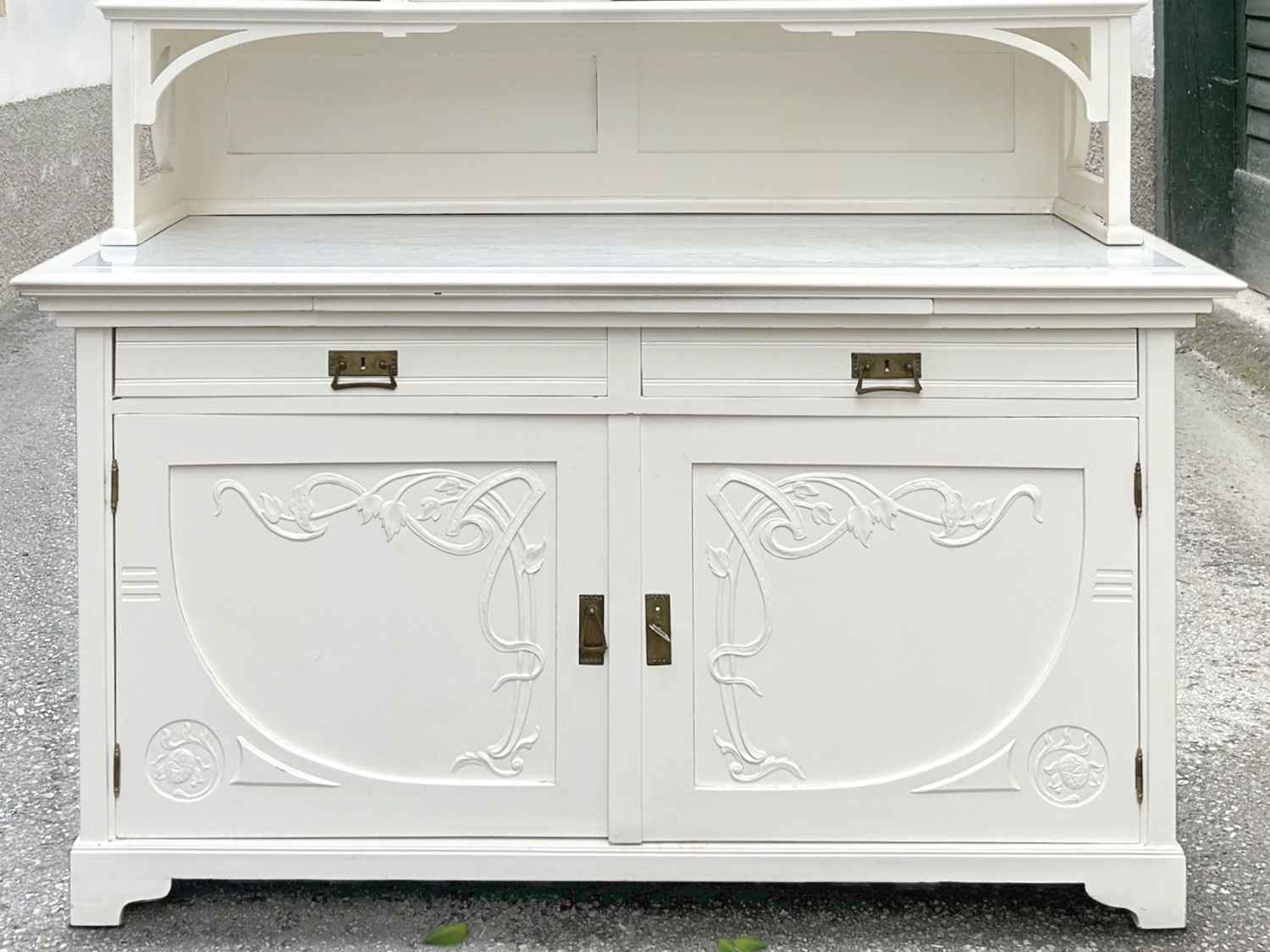 Antike Jugendstil Kredenz weiß 1920 Wohnzimmerschrank Antiquität Peitschenschlag