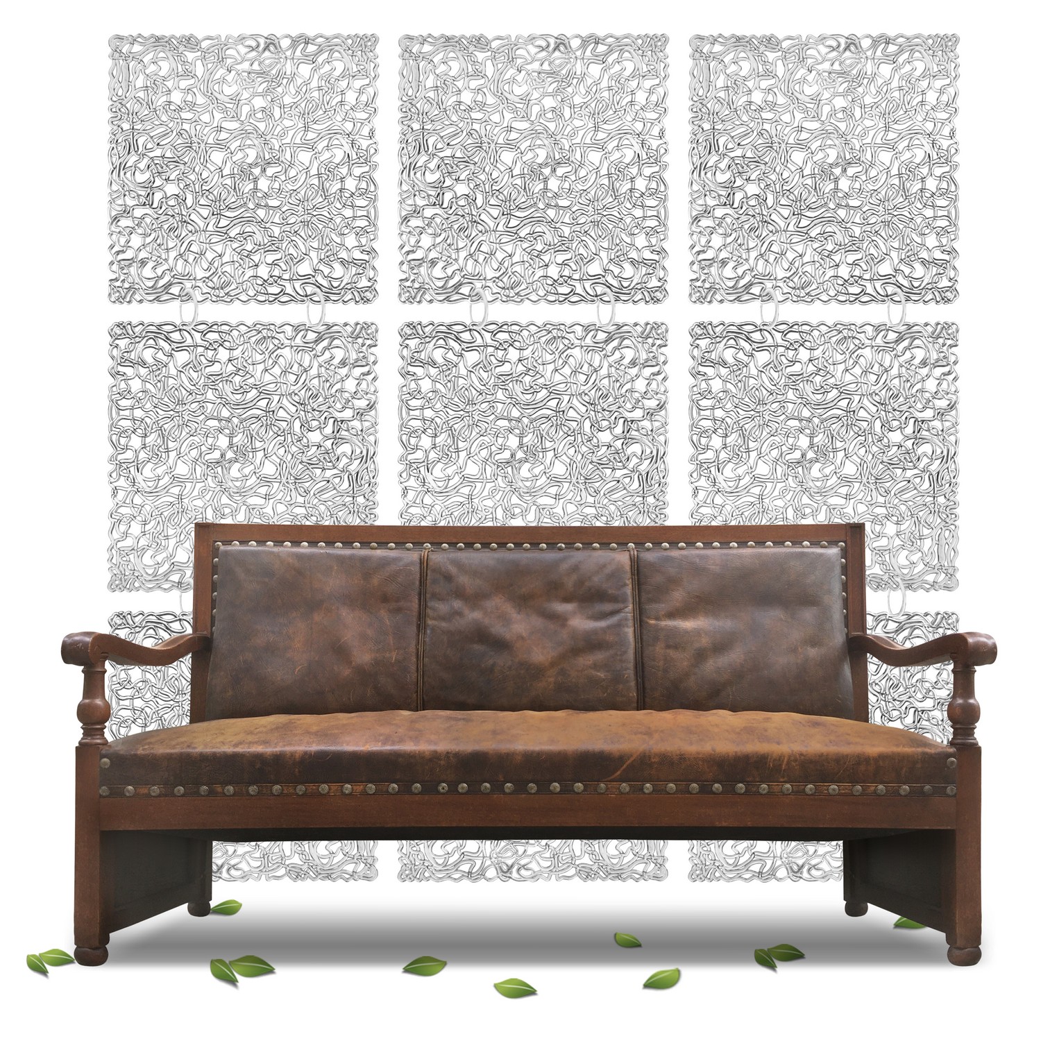 Jugendstil Sitzbank Sofa groß Eiche massiv Leder braun antik