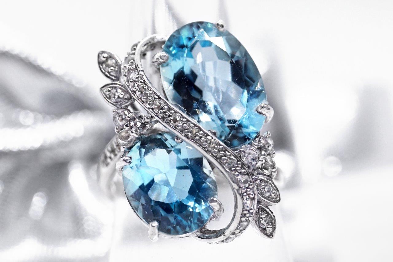 Edelstein Ring 925 Silber Weiß- u Blautopas Edelsteine handgefertigt