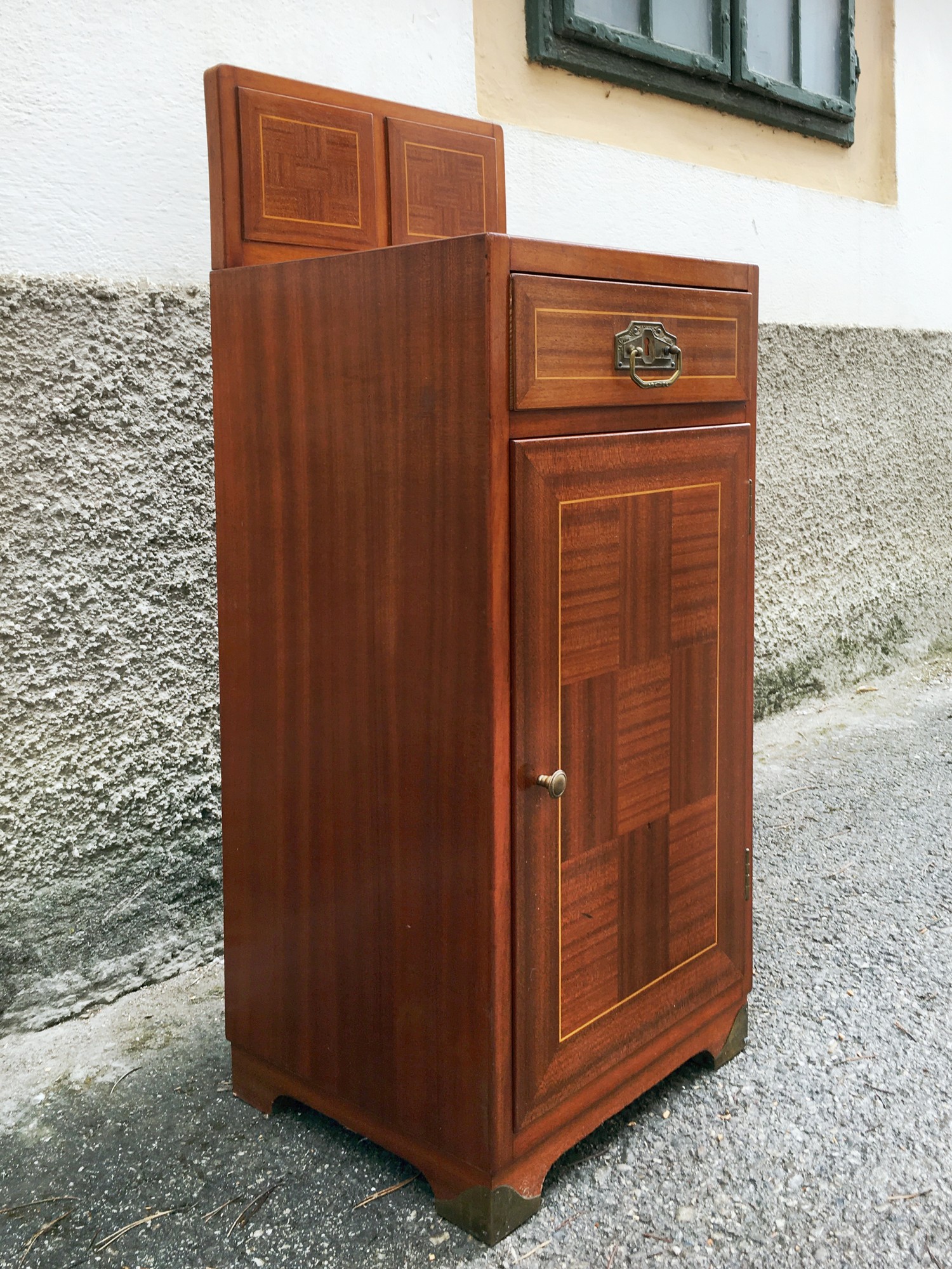 Nachtschrank Kommode Aufsatz Jugendstil Würfelfurnier antik