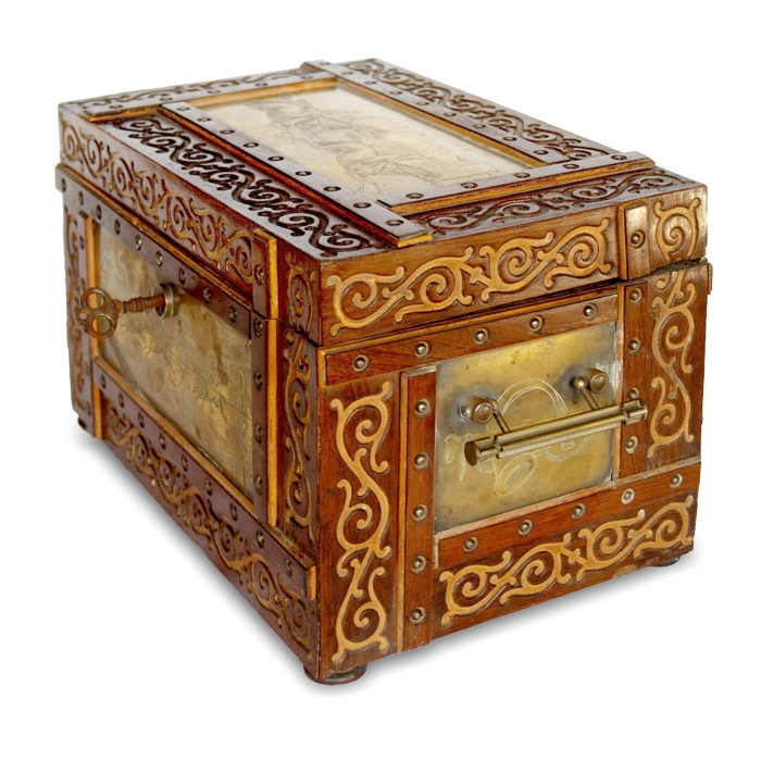 Antike Schatulle kleine Truhe Schmuck Münzen Kassa antike Schatulle Truhe Messing