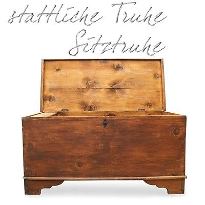 Vintage Truhe Holz Holztruhe große SITZTRUHE Flachdeckeltruhe Truhenbank antik