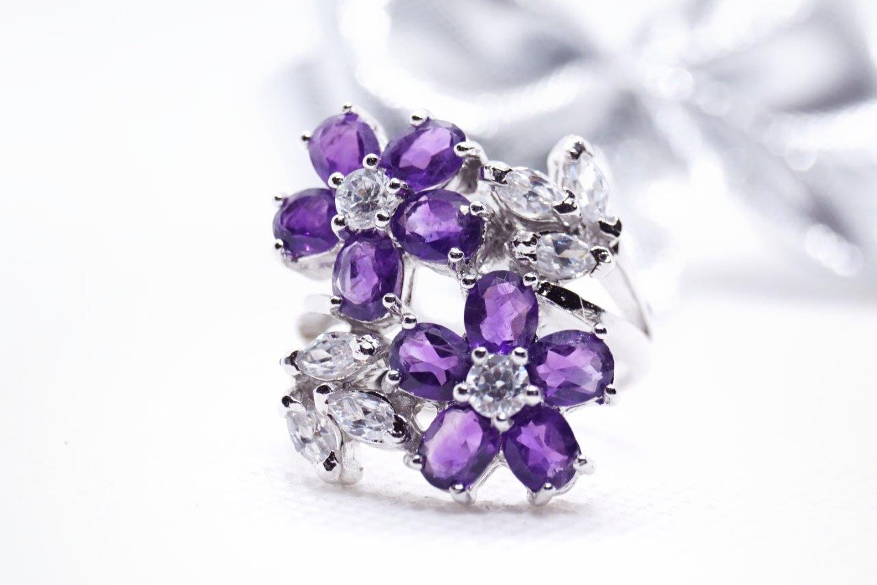 Ring 925 Silber Amethyst Edelsteine Schmuck handgefertigt