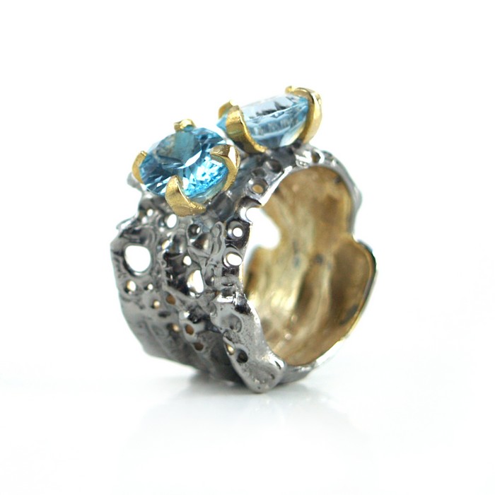 Ring 925 Silber Edelsteine Steampunk Blautopas handgefertigt Traumstück! Blautopas 925 Silber Ring Handarbeit