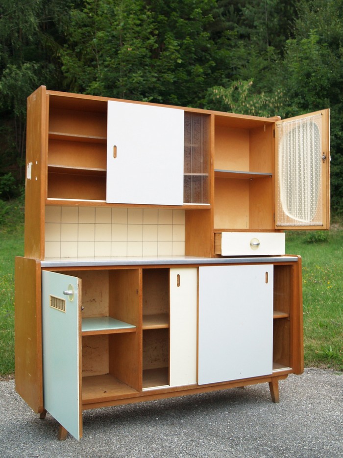 Vintage Küchenschrank Original Retro Möbel Vintage Küchenschrank Pastell Daisy 50er 60er-Jahre rosa blau Kredenz