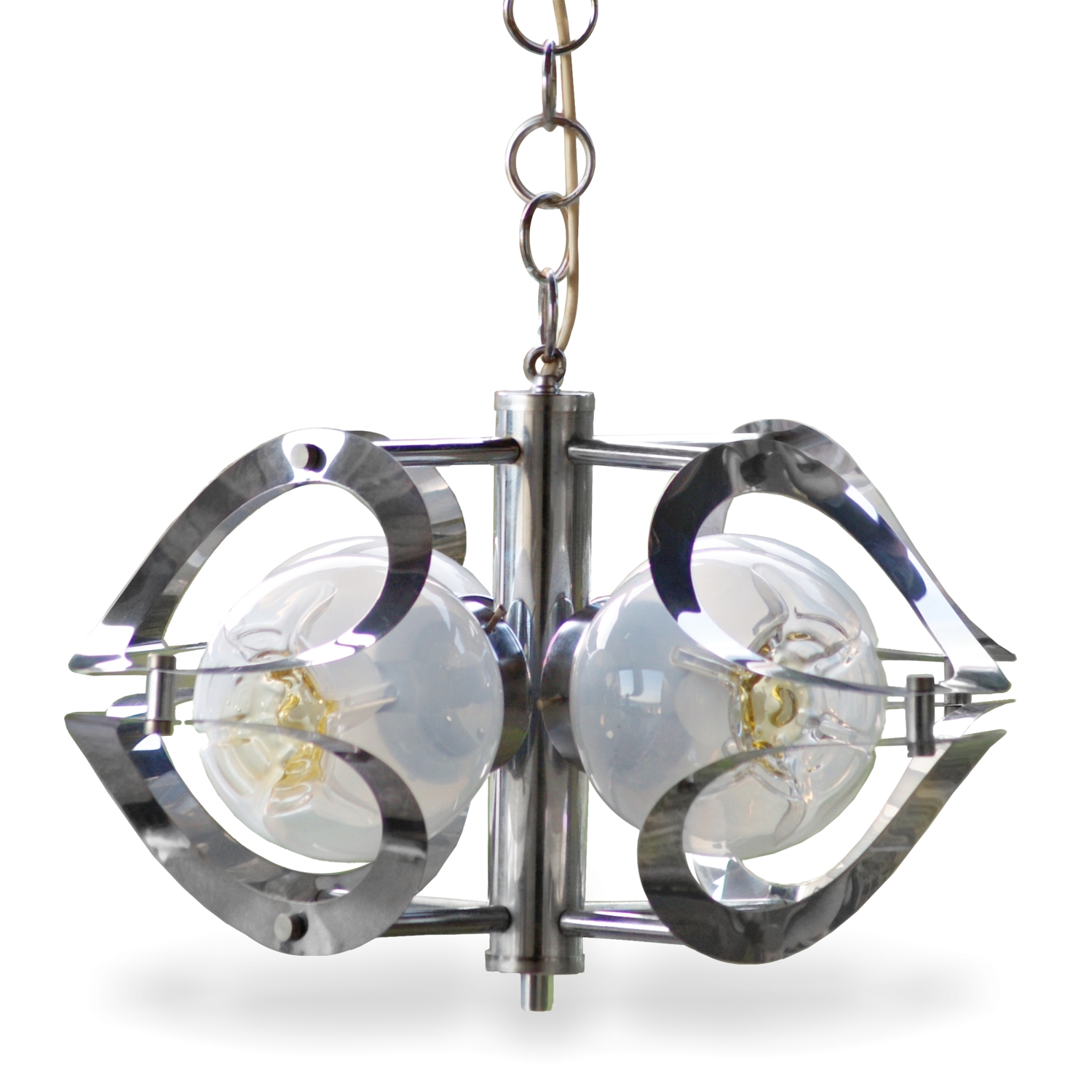 Hängelampe Luster Retro 70er-Jahre Leuchter Chrom Glas Mazzega