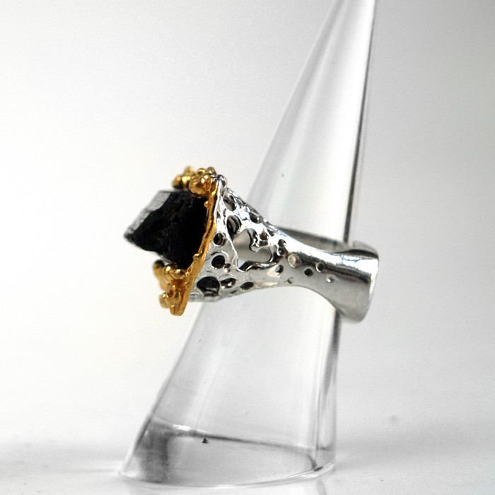 Ring 925 Silber Edesltein Turmalin schwarz handgefetigtes Einzelstück