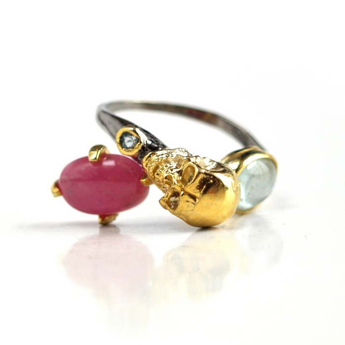 Ring 925 Silber Edelsteine Rubin Totenkopf 925 Silber Ring Totenkopf Rubin