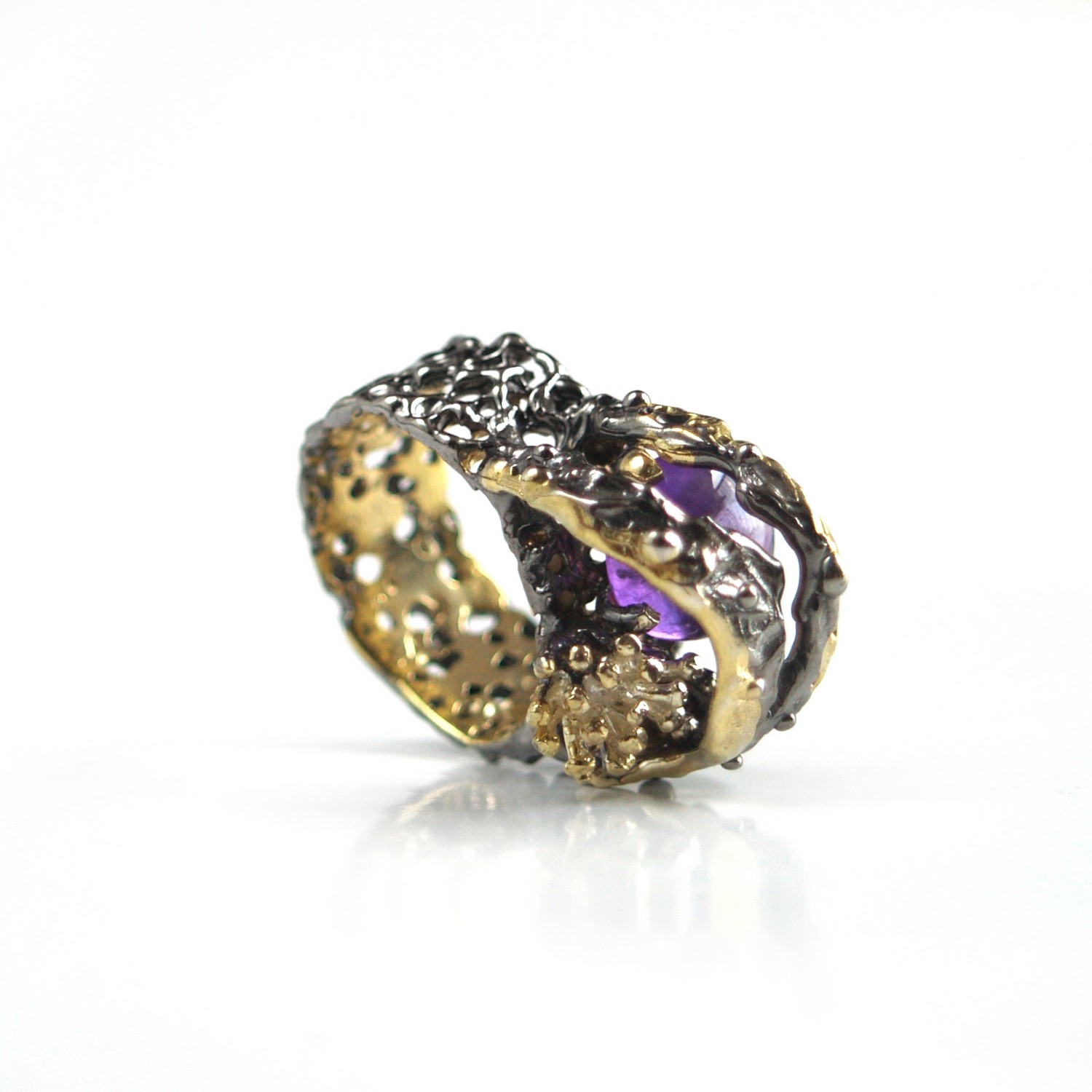 Ring 925 Silber Edelstein Amethyst lila plastisch Ring Amethyst