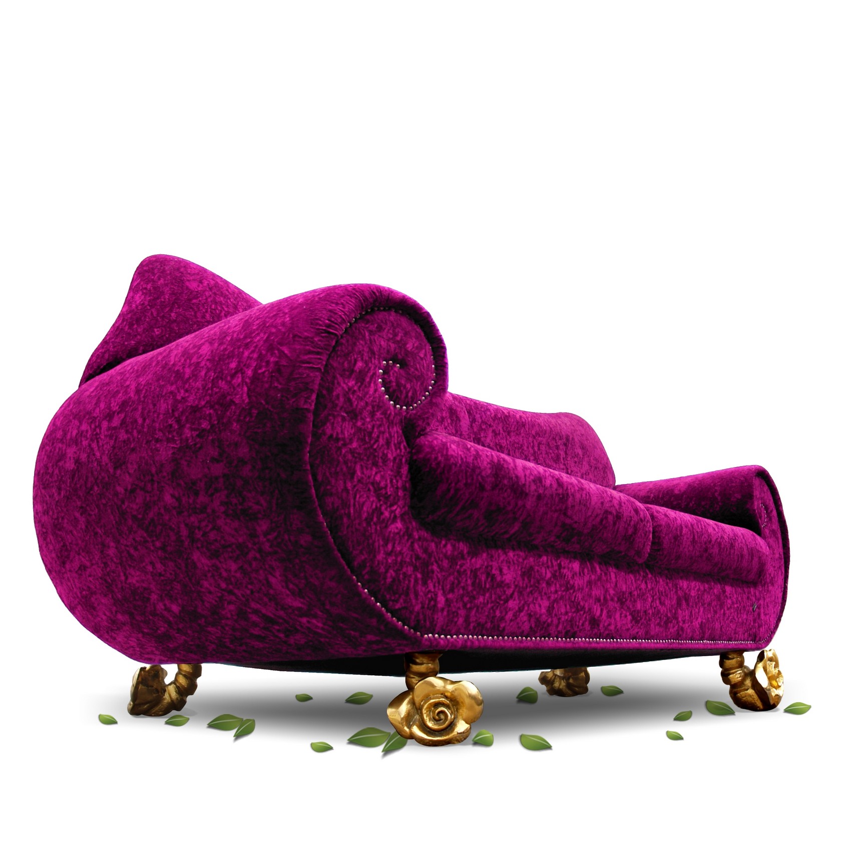 Bretz Sofa Gaudi lila Glamoursamt Rosenfüße golden