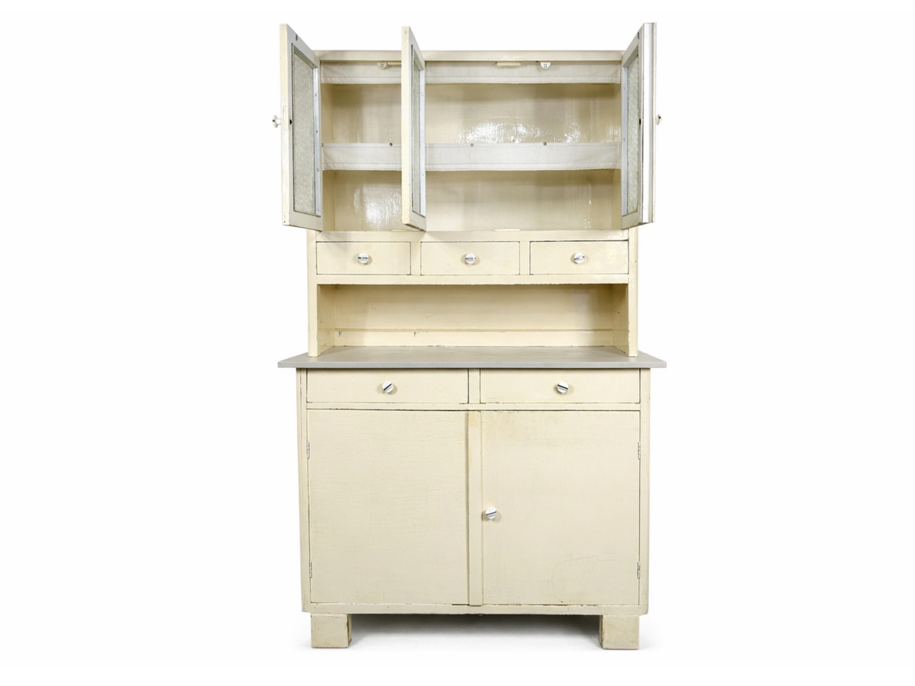 Antiker Geschirrschrank MidCentury Massivholz Jugendstil Art Déco cremefarben