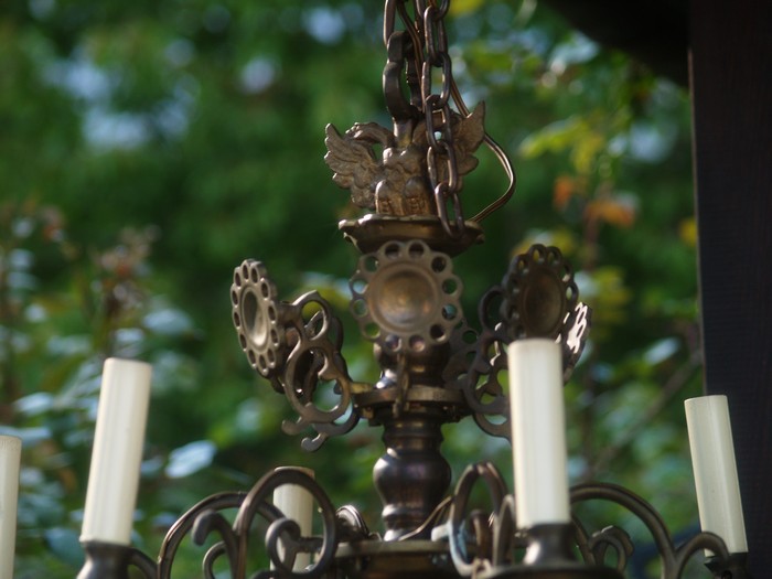 antiker Kronleuchter 19. Jhdt Luster Messing Polenluster Doppelkopf-Adler