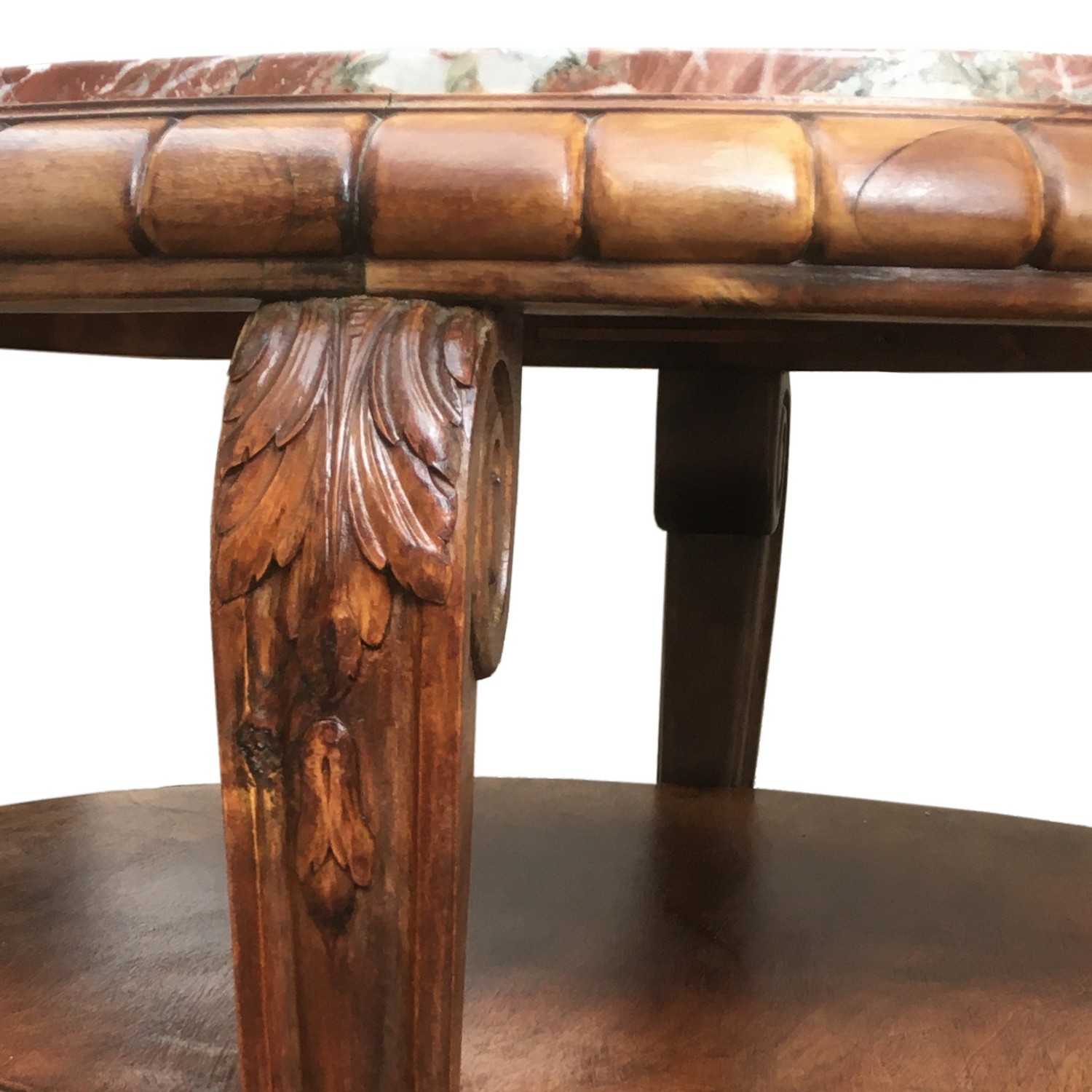 Salontisch Couchtisch Art Deco Marmorplatte antik Tisch rund Löwentatzen