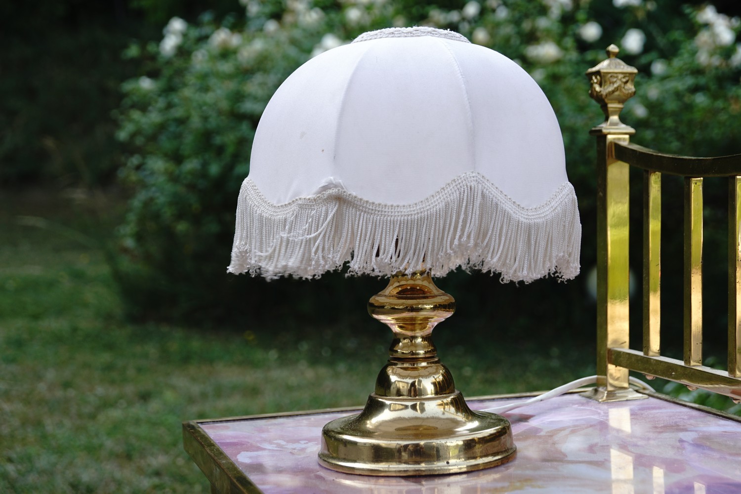 Tischleuchter Messing Fransenlampenschirm Tischlampe 2 Stk. Vintage Pärchen