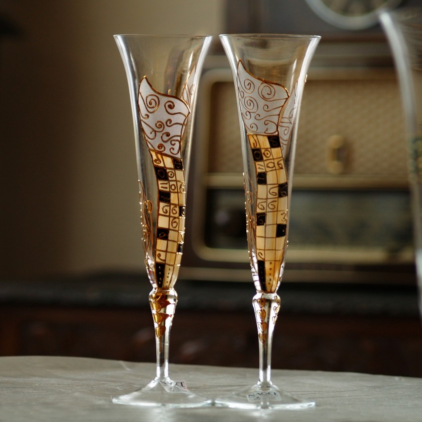 Sektglas Sektgläser Nagel Sektflöte gold-schwarz Ranken Nagel Sektgläser gold Ranken Karo