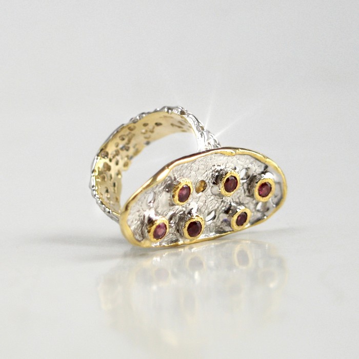 Rhodolit Ring 925 Silber Handarbeit WEißgold 14k Gold