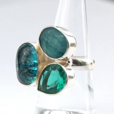 925 Silber Ring Edelsteine grün blau