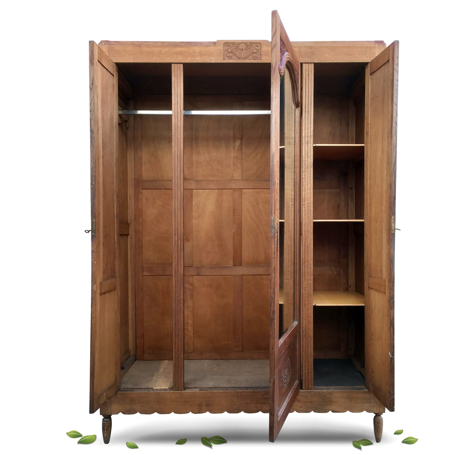 Dielenschrank Jugendstil antik Möbel Schrank Spiegel massiv Vollholz Vintage Einrichtung