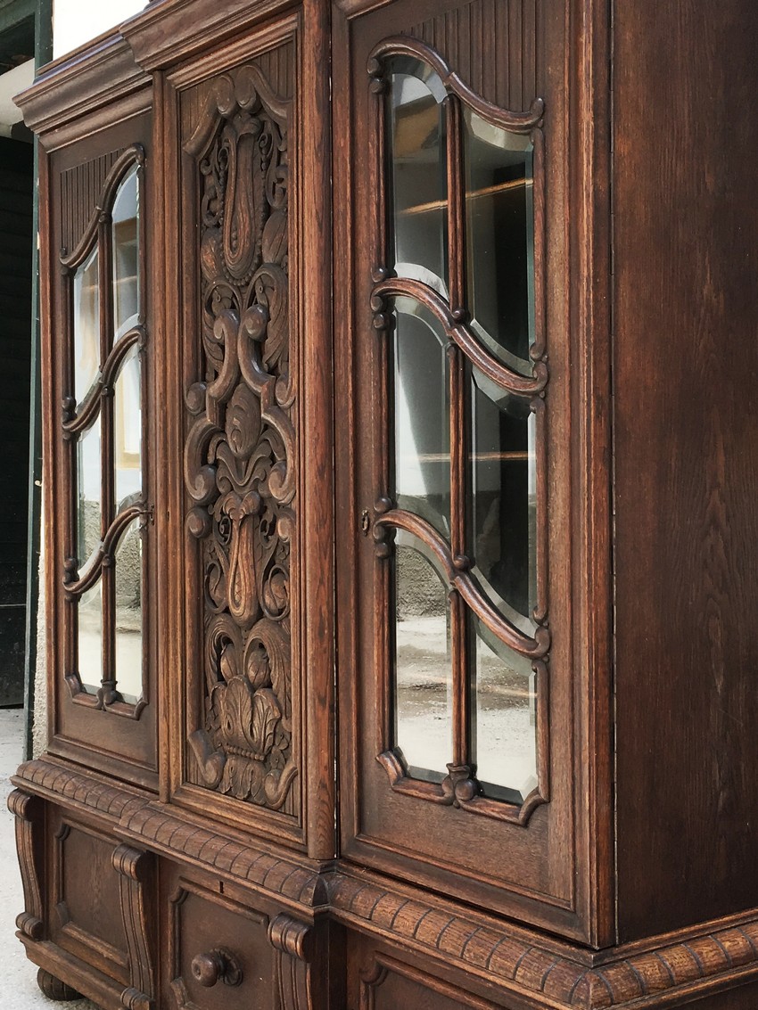antiker Schrank Barock Vitrine JUGENDSTIL facettierte Gläser Bücherschrank