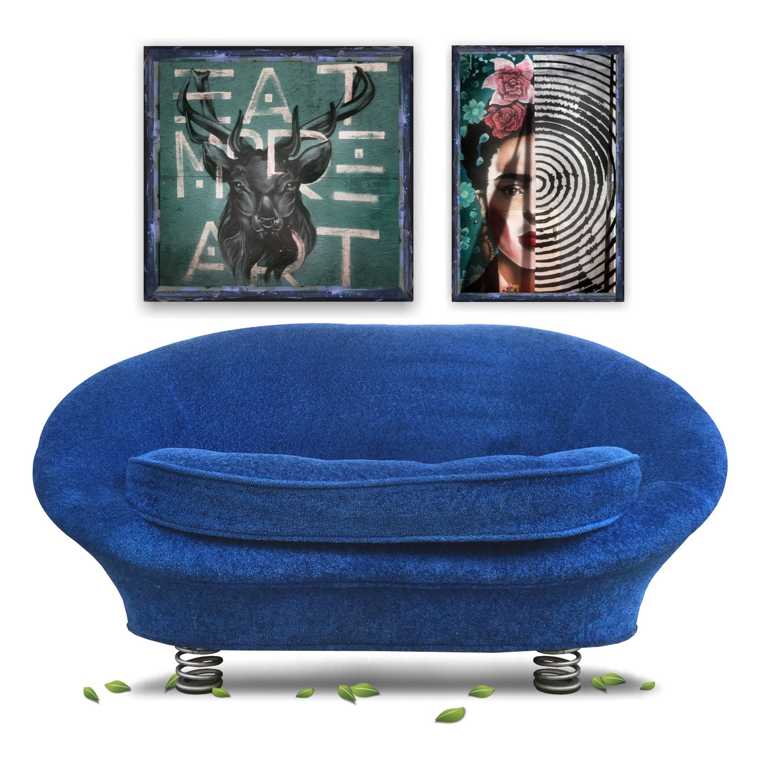 Bretz Sofa Pool Couch Zweisitzer blau Cultsofa Kräuselvelours