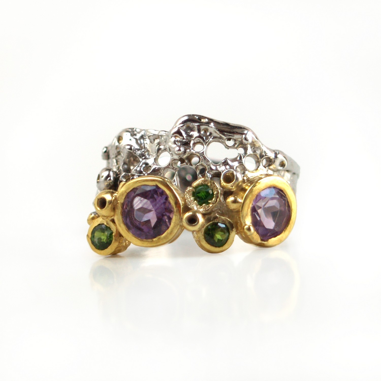 Ring 925 Silber mehrfarbige Edelsteine Multicolor Zauberwald Ring 925 Silber Edelstein multicolor Chromdiopsid Schmuck handgefertigt