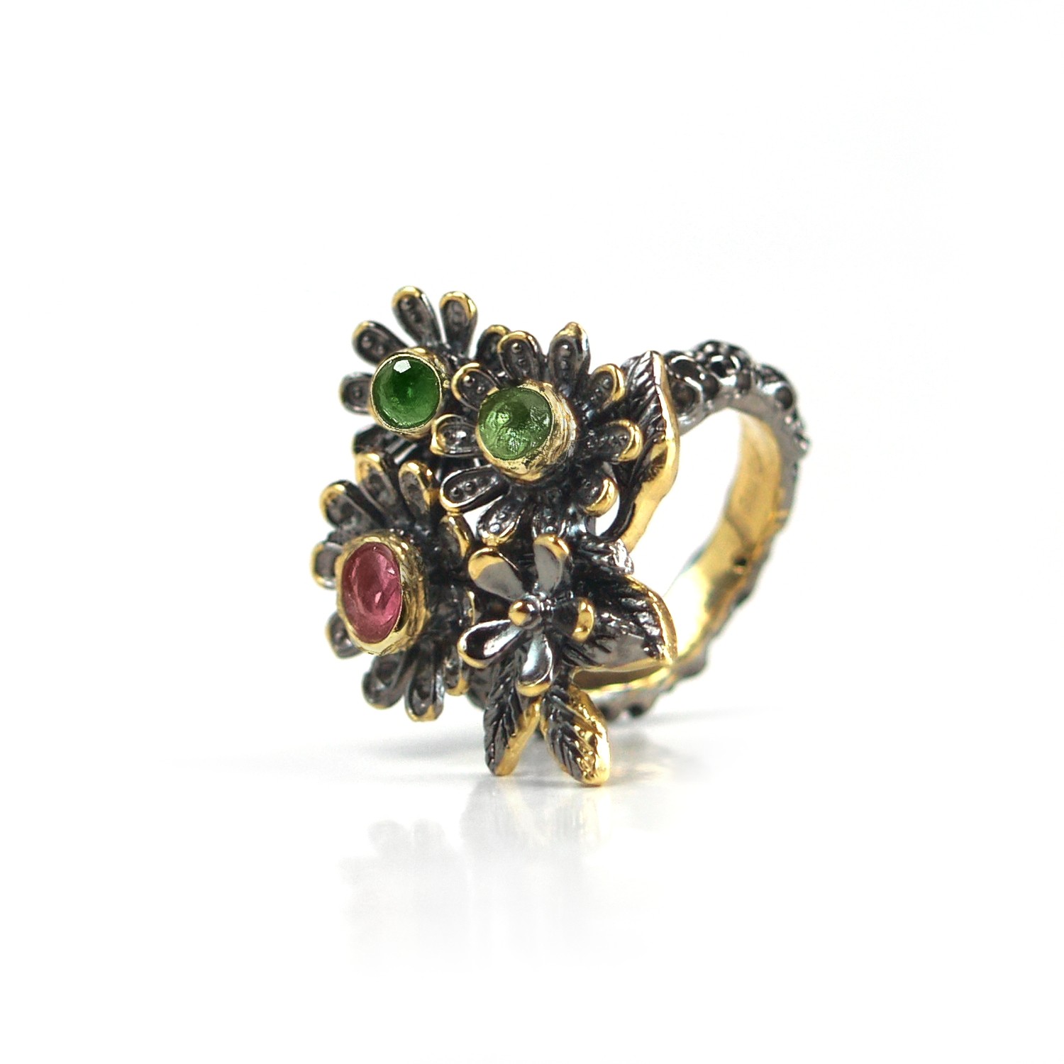 Ring 925 Silber Edelsteine Blüten Blumen Ring Silber Blume