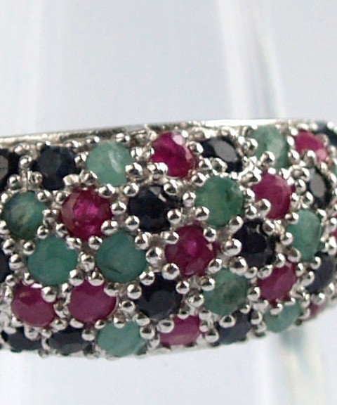 925 Silber Ring Rubin Saphir Smaragd