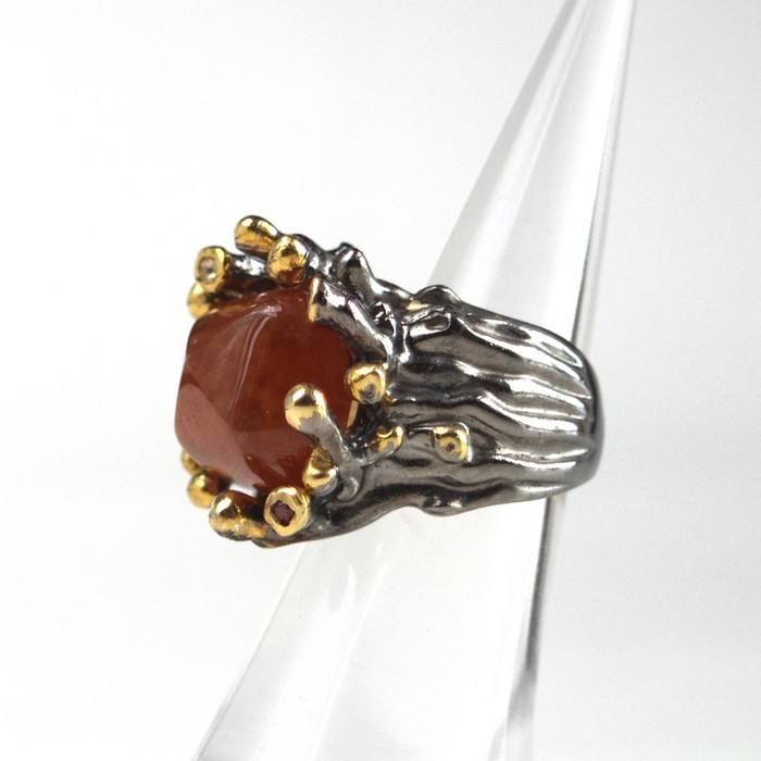 Ring 925 Silber Edelstein Hessonit Koralle handgefertigt - bezaubernd! Ring 925 Silber Edelstein Hessonit Koralle handgefertigt