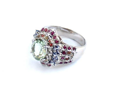 Ring 925 Silber Schmuck echte Edelsteine grüner Amethyst, handgefertigt!