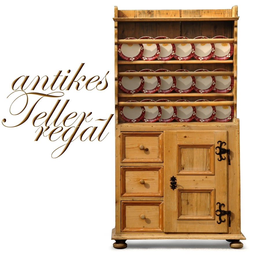 Buffet Naturholz Kredenz Tellerregal antiker Küchenschrank Buffet mit Tellerboard