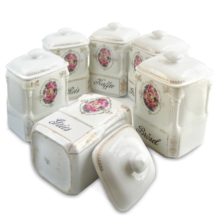 Vintage Vorratsdose Shabby Chic Porzellan Rosen Zucker antike Vorratsdose