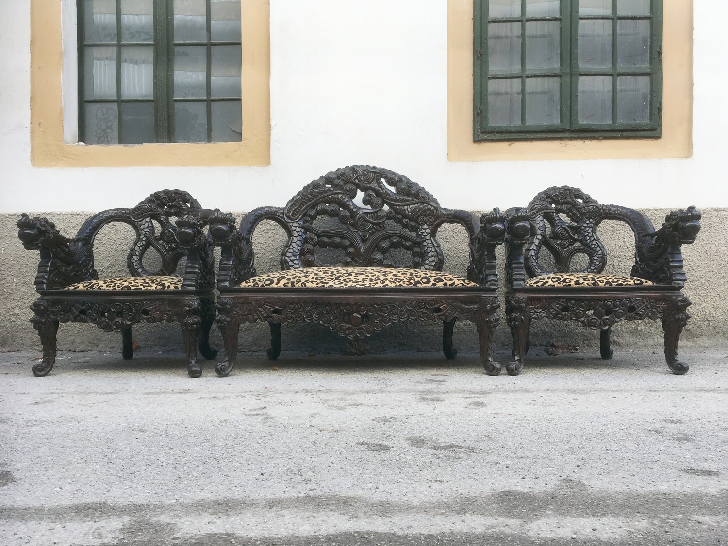 Sofa China Möbel Bench beschnitzt antik Loveseat Drachen Sitzbank Asiatika