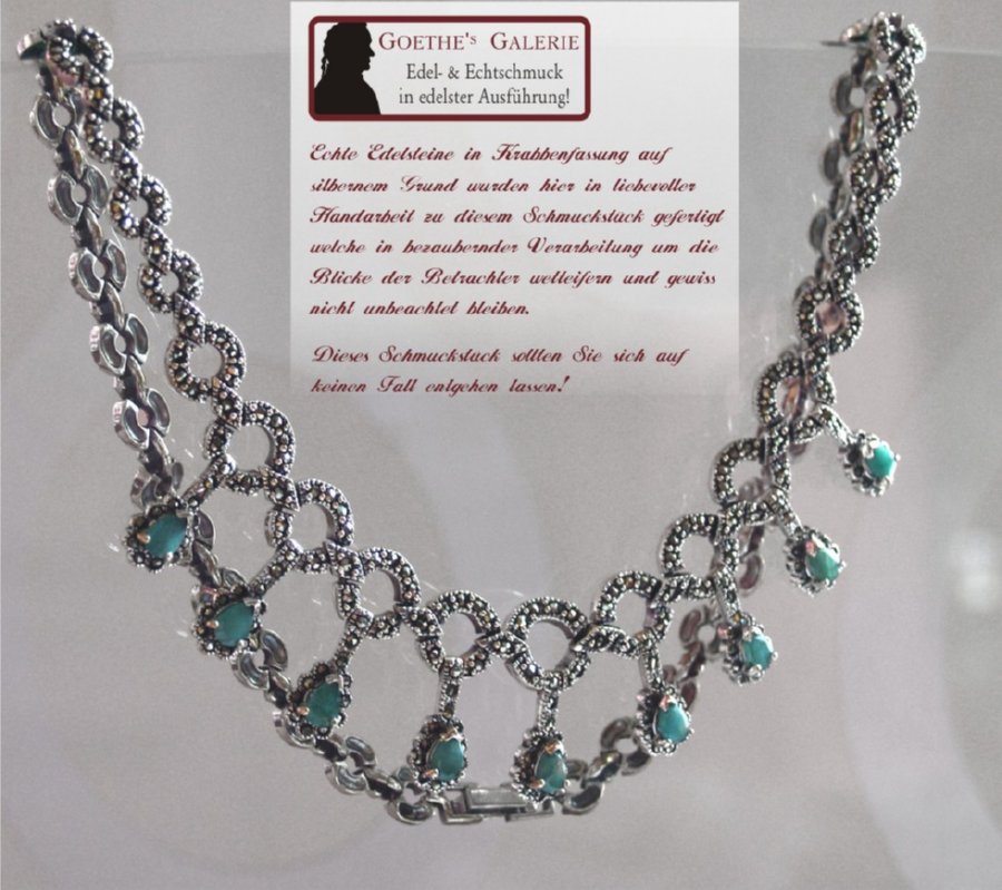 Collier Halskette 925 Silber Handarbeit Smaragd
