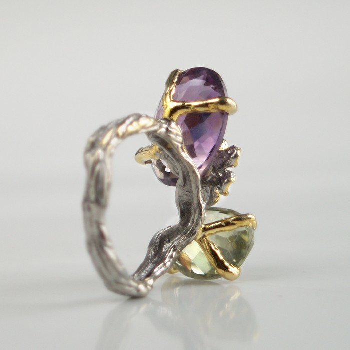 Ring 925 Silber Edelsteine Blüten Blumen Amethyst handgefertigt