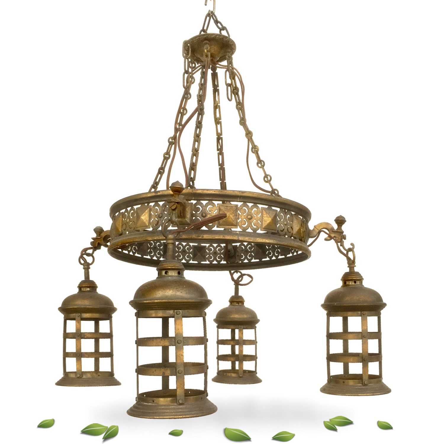 Kronleuchter Luster Vintage Messing Hängelampe mit Laternen Leuchtstellen Kronleuchter Vintage Luster Messing antik Leuchter mit Laternen Industrialdesign Antiquität