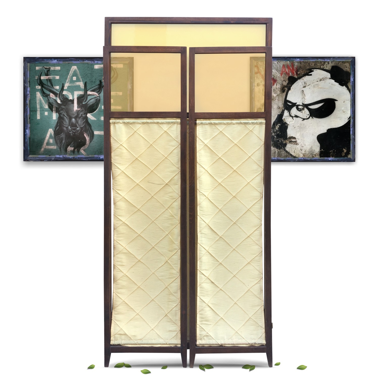 Paravent Raumteiler spanische Wand Stellschirm Holz Glas Stoff