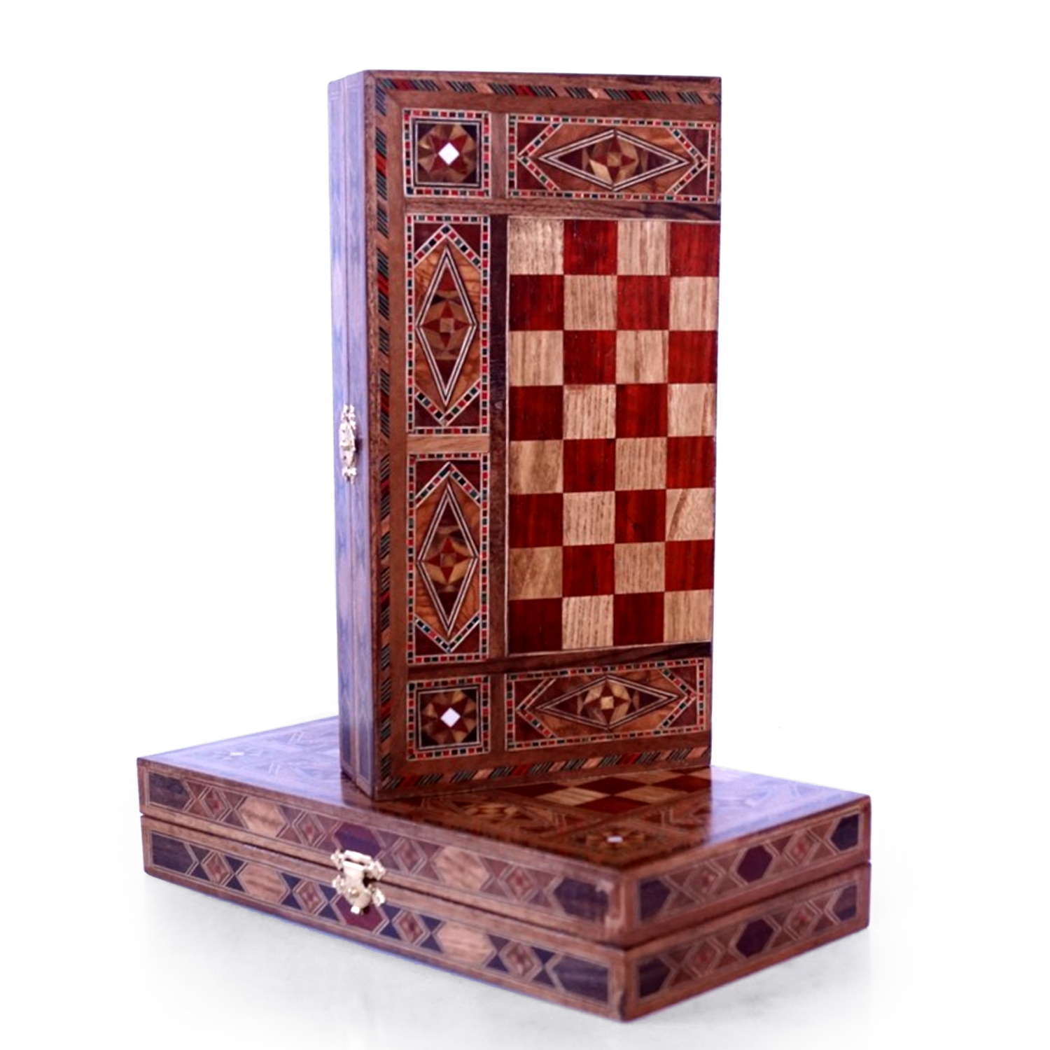 Schachbrett Vollholz Intarsien Backgammon mit Spielsteinen Reiseschachbrett Vollholz Intarsien klappbar neuwertig