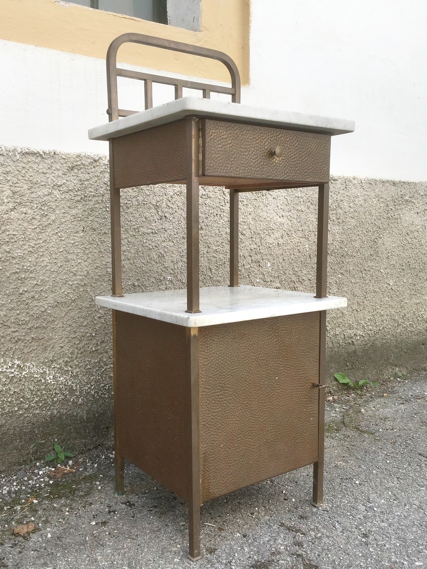Schrank antik Messing Marmor Jugendstil Nachtkästchen