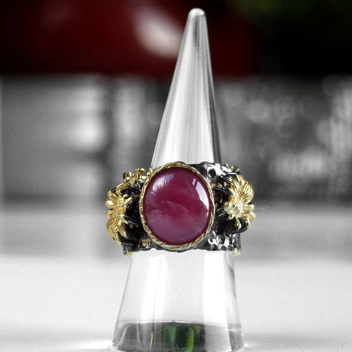 Ring 925 Silber Handarbeit Rubin Edelstein "Spinne" handgefertigt