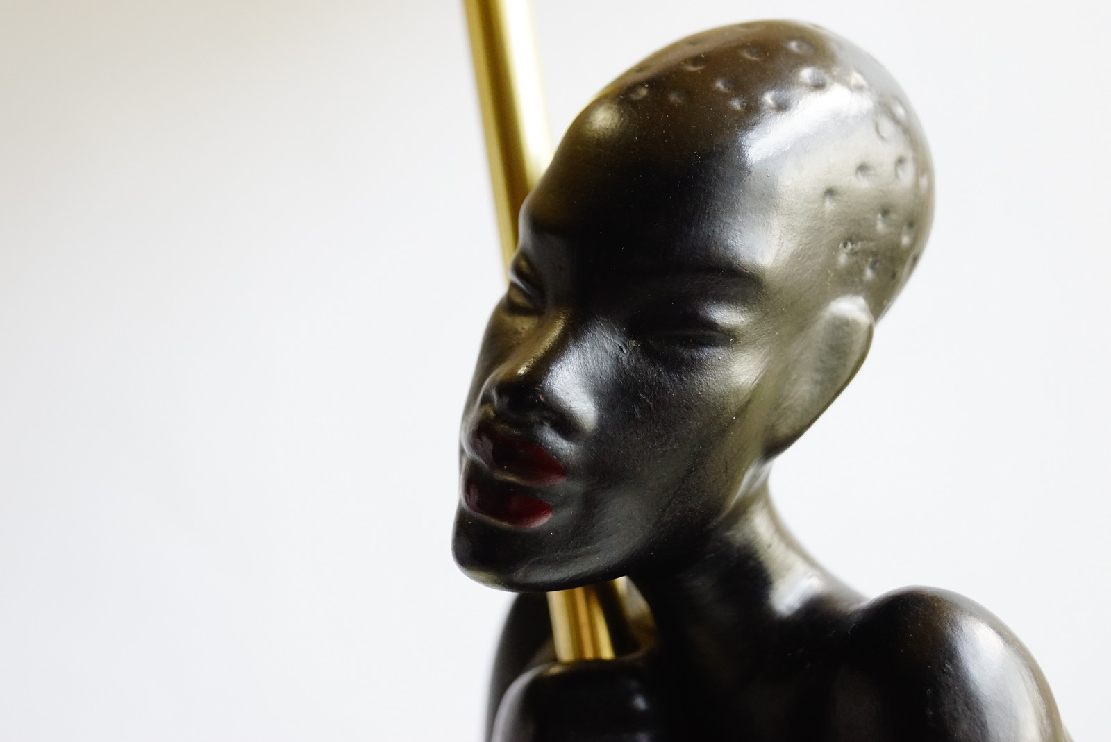 Gmundner Keramik Fink Tischlampe Afrikanerin Bastschirm Vintage