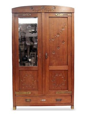 antiker Schrank Vollholz alter Jugendstil Kasten mit Spiegel Messingbeschläge antiker Schrank Vollholz alter Jugendstil Kasten mit Spiegel Messingbeschläge
