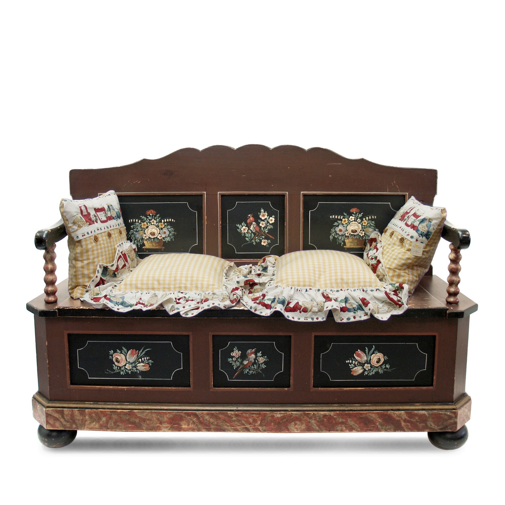 Truhenbank Sitztruhe Vintage Sitzbank bemalt antike Küchenbank Landhaus Bauernmöbel Vollholz