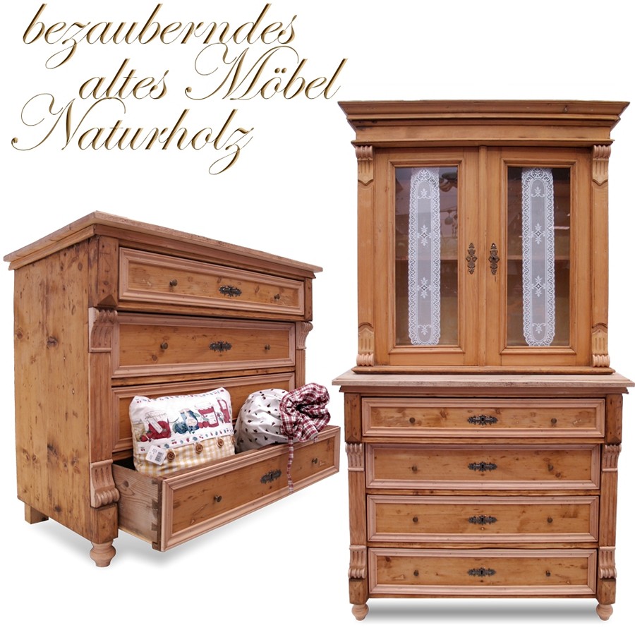 altes Buffet Naturholz Kommode 2-tlg antiker Shabby Chic Vintage Küchenschrank antikes Buffet Naturholz Kommode