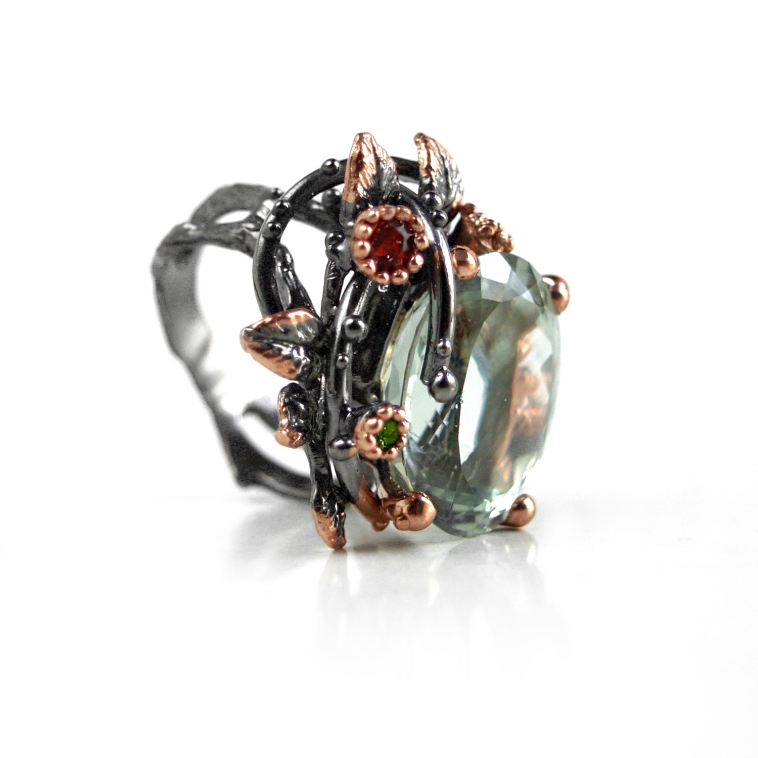 Ring 925 Silber Edelstein grüner Amethyst blackforest Ring Amethyst 925 Silber Handarbeit