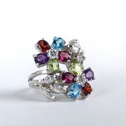 Ring 925 Silber echte Edelsteine Schmuck Multicolor Gr 17 925 Silber Ring Edelsteine