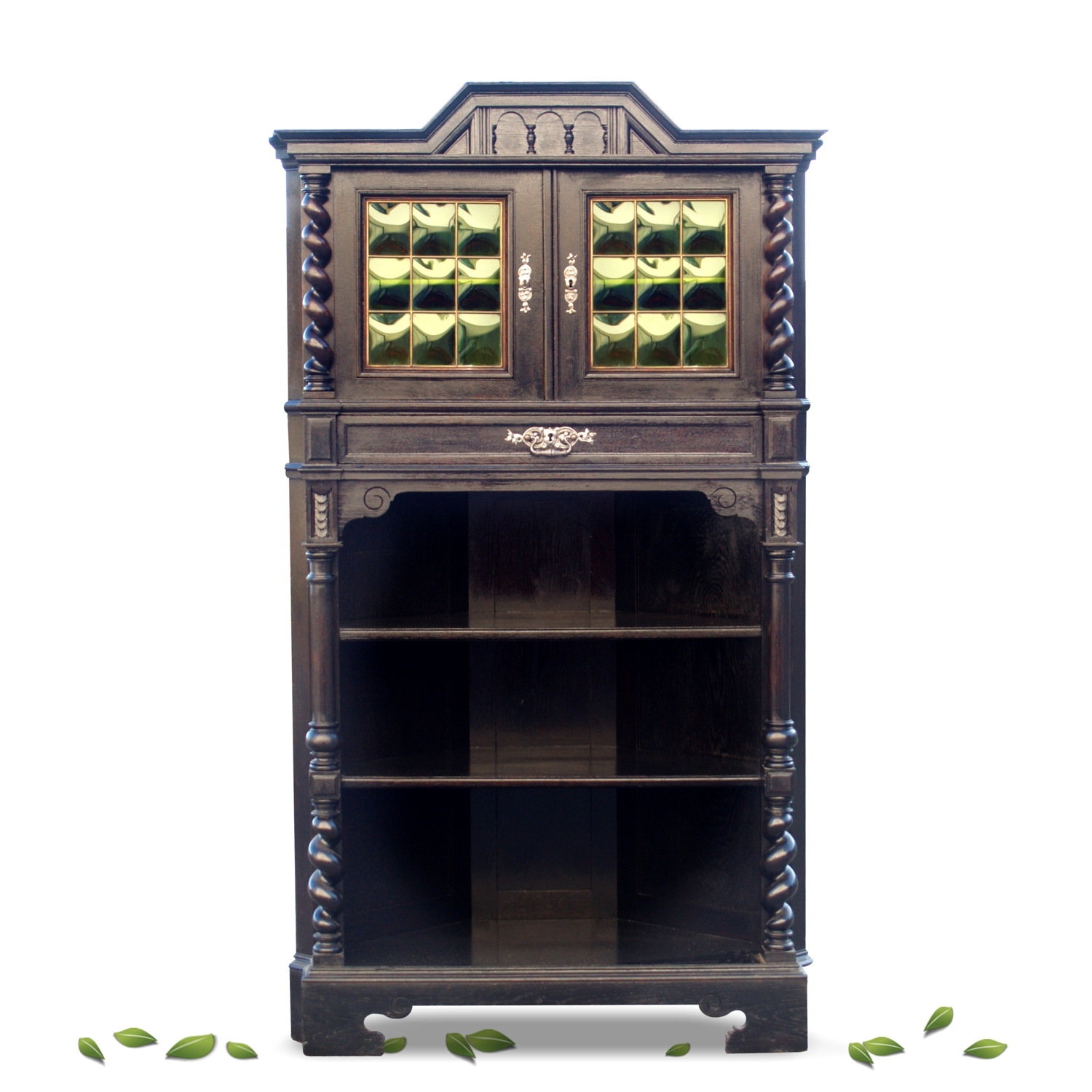 Bücherschrank antik schwarz Eckschrank Säulen Danziger Barock  Schrank antik