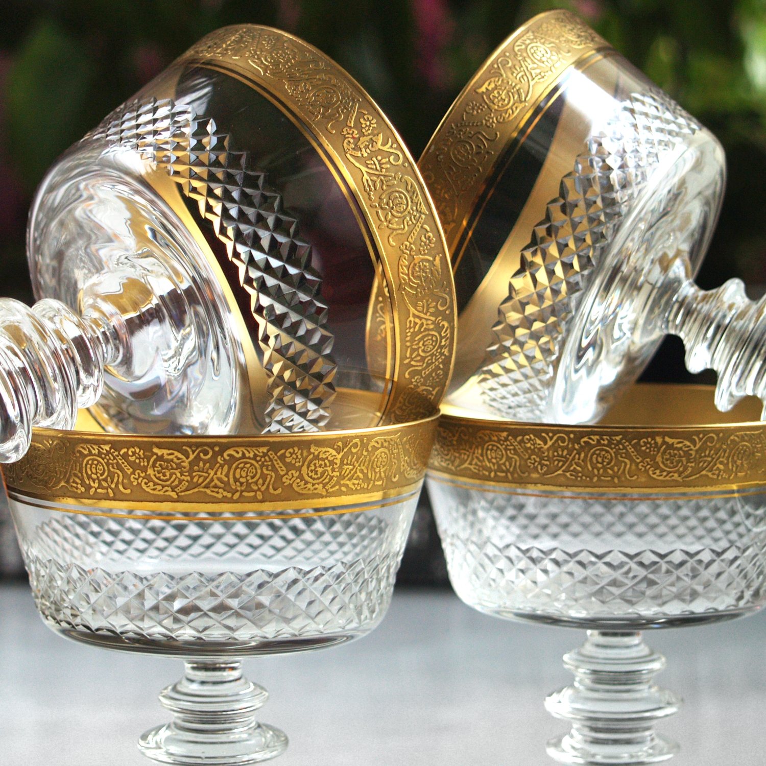 Goldrand Gläser 4 Stück Mintonborte vitrinengepflegt theresienthal concord minton Goldrand Waffelschliff Sektschalen