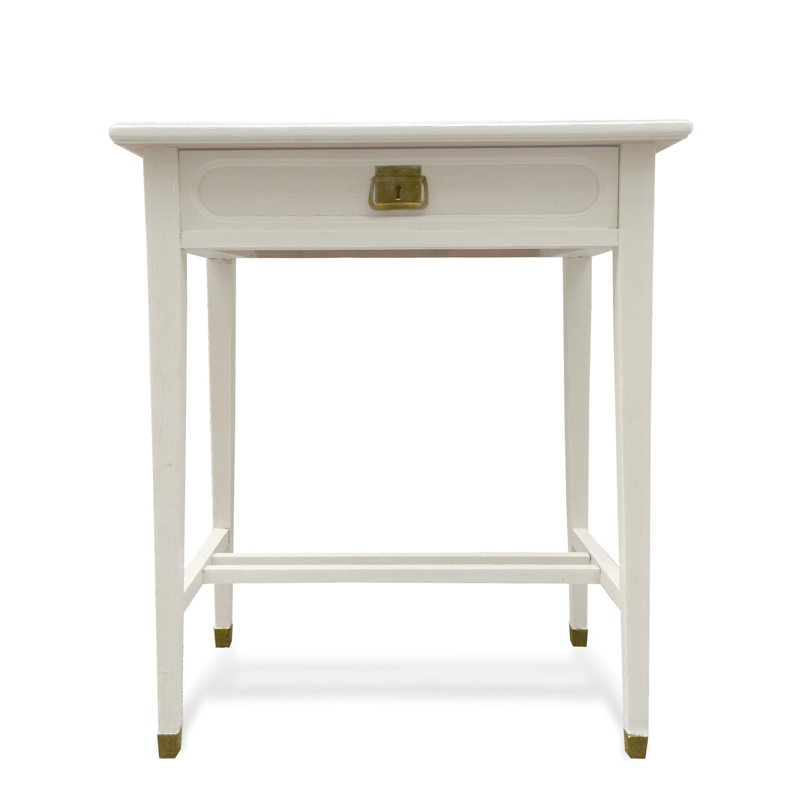 Tisch antik Beistelltisch Jugendstil mit Messingschuhen elfenbeinfarben Jugendstil Tisch