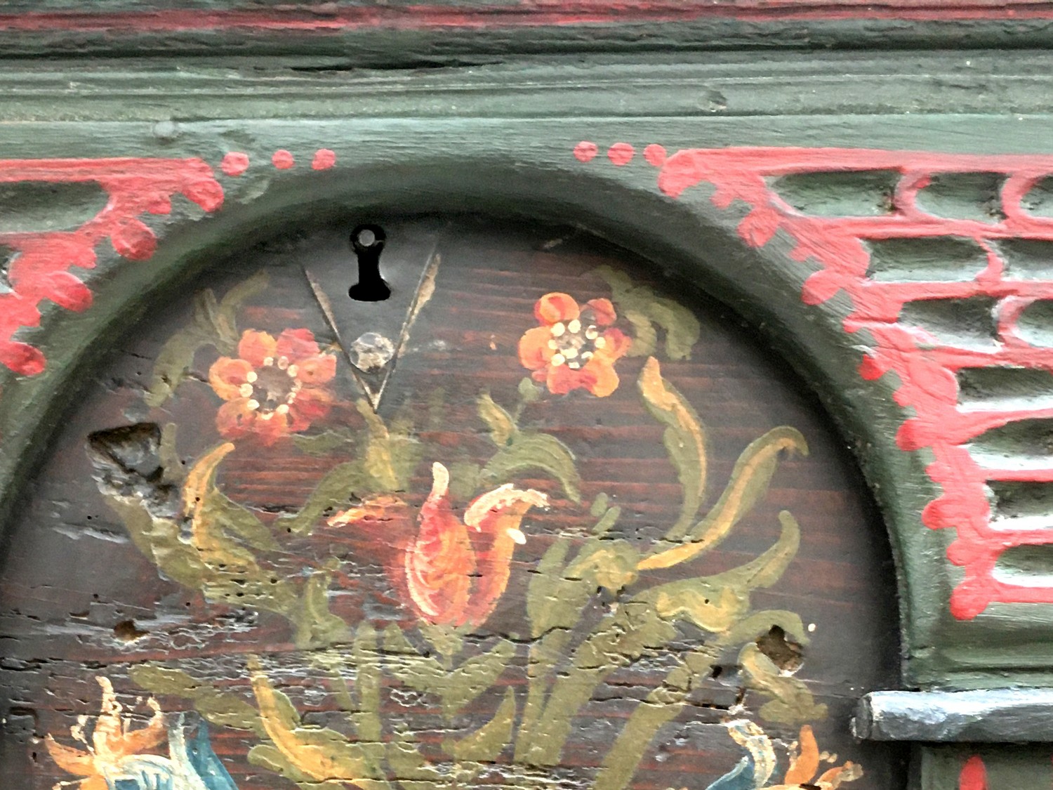 Bauerntruhe handbemalt Truhe provinziell antik 19. Jhdt. gross Weichholz massiv